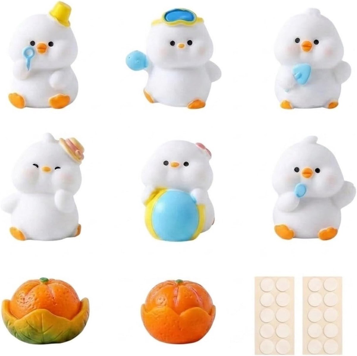 8 Stuks Strand Eend en Sinaasappel Auto Decoratie Set, Leuke Zomer Figuren voor Dashboard, Schattige Auto-accessoires - ShopVlot