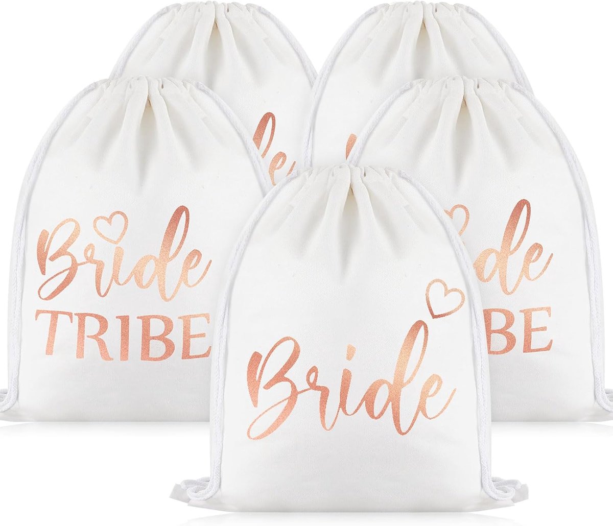 Weewooday Pack of 5 Cotton and Linen Bride Gym Bag with Drawstring, Includes 1 Bridal Bag and 4 Bride Tribe Backpack - ShopVlot