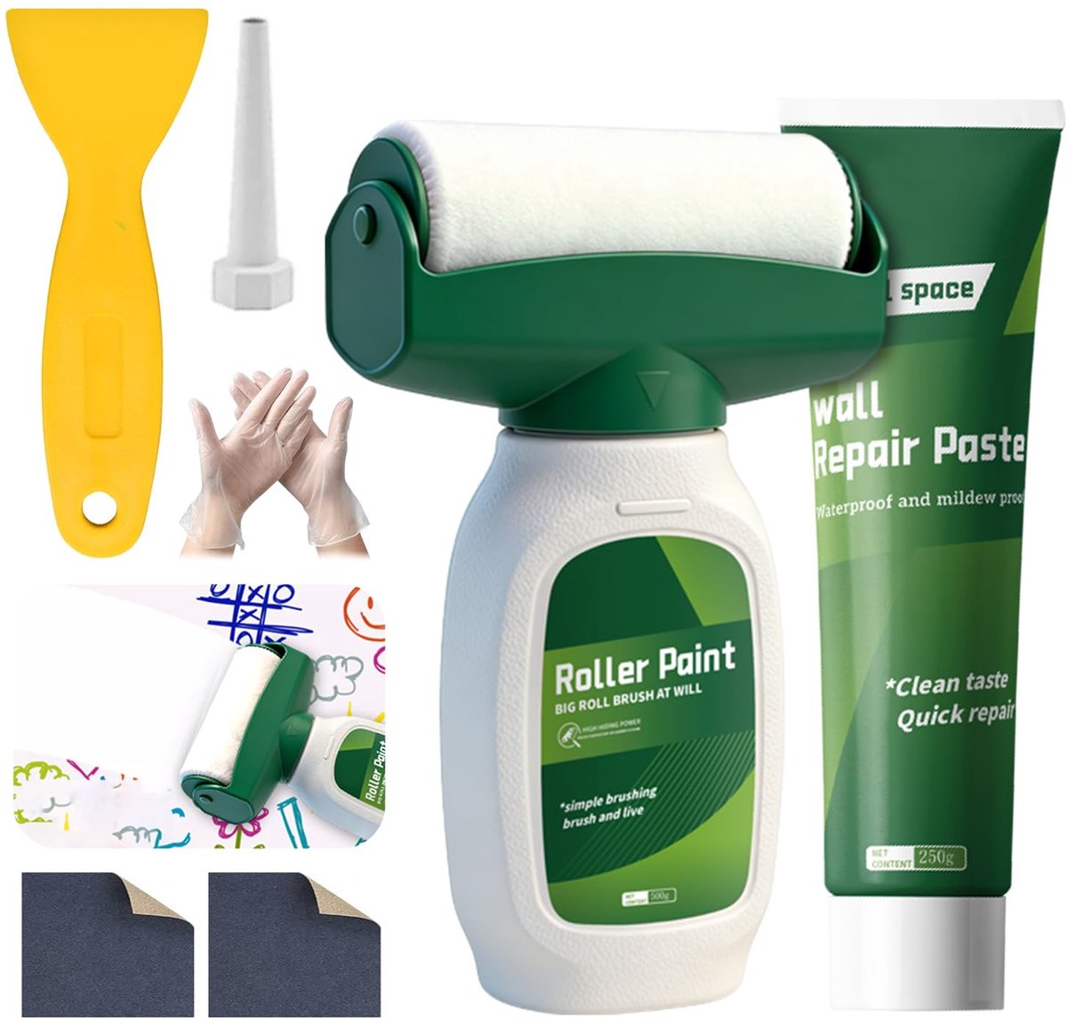 Muurreparatieset: 250g Muurvuller Wit Kant-en-klaar & 500g Muurverf Mat Wit - ShopVlot