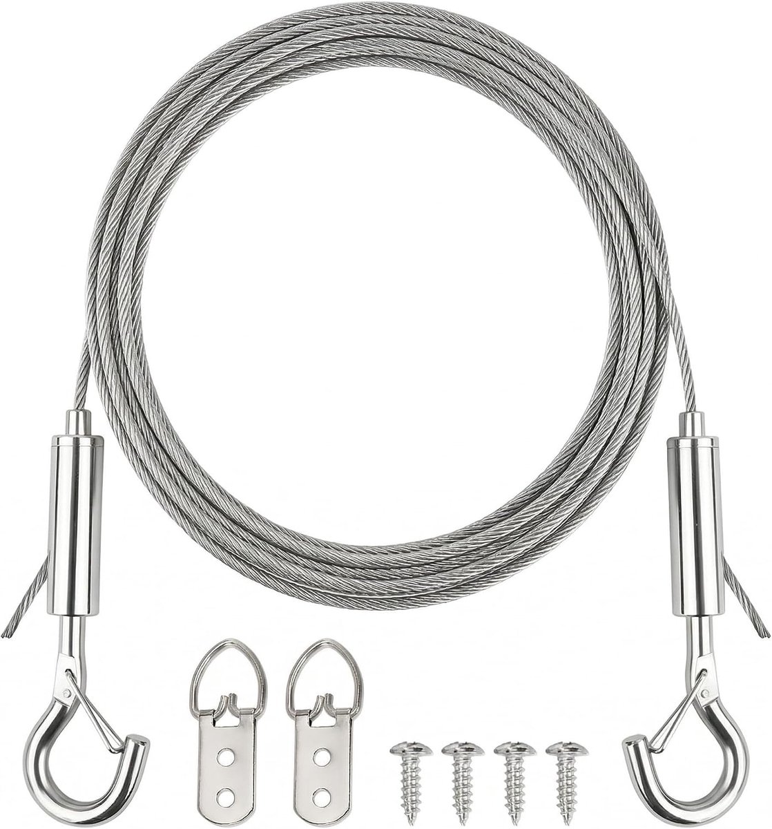 Ophangset voor schilderij en spiegel, roestvrijstalen kabel 2 m, bevestiging voor zwaar frame, verstelbaar systeem - ShopVlot