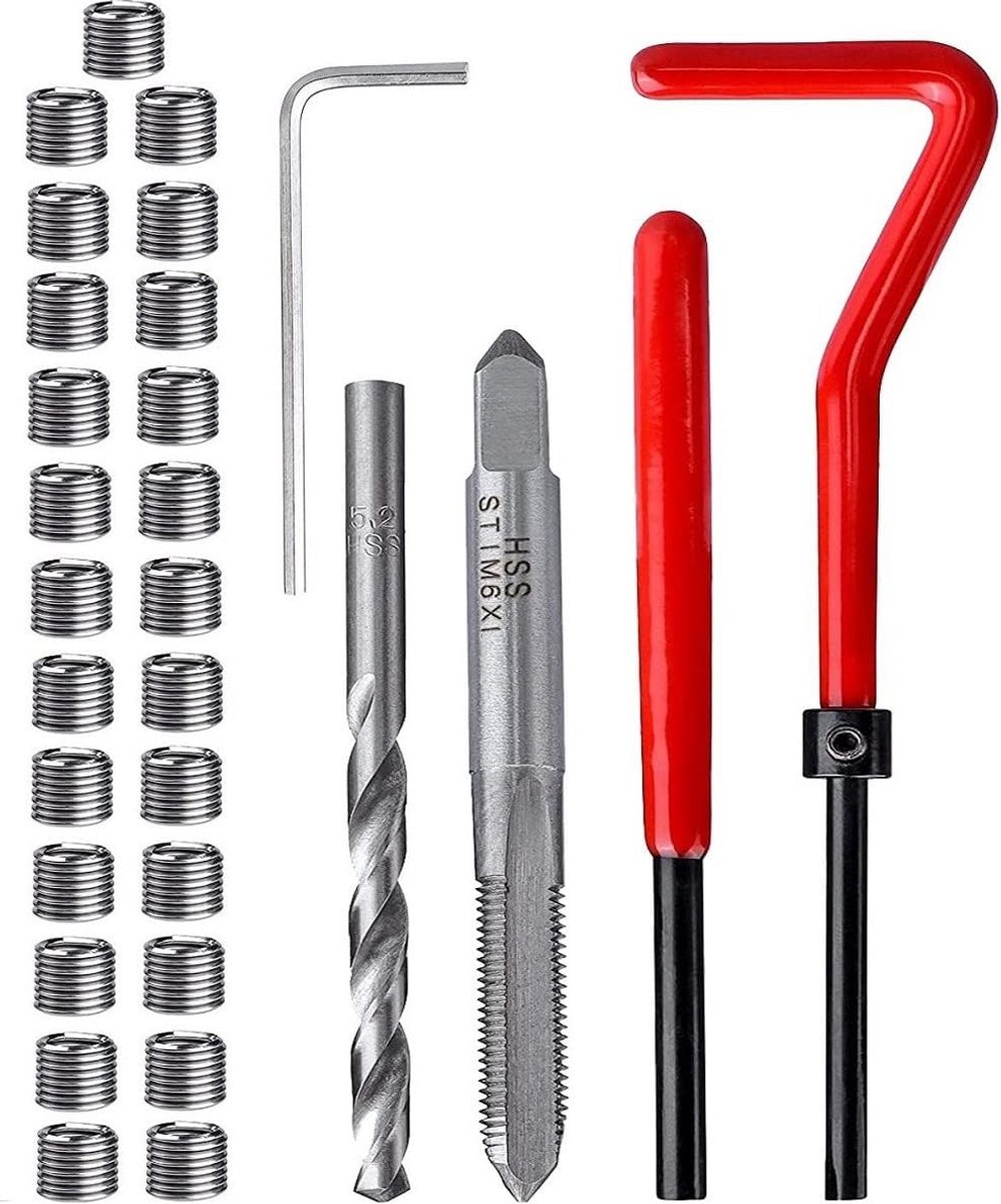 Helicoil Coil Compatible Thread Repair Kit, 30 Pieces, M6 x 1.0 mm, Stainless Steel Hand Tool Kit for Car Repair - ShopVlot