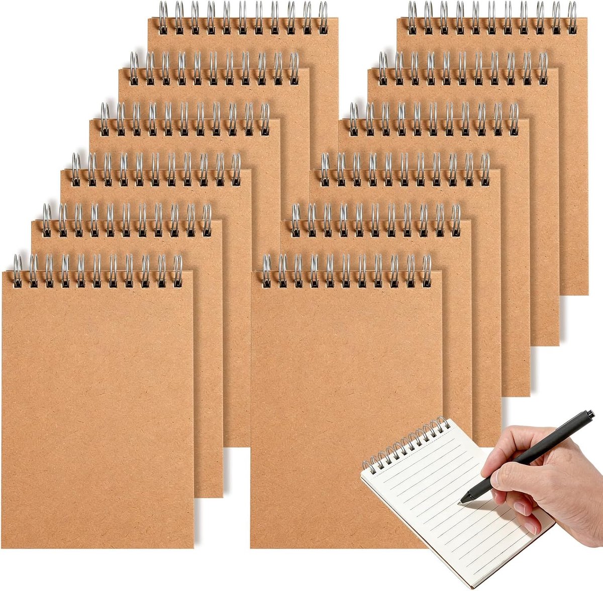 12 stuks A6-spiraalnotitieboeken met omslag, gelinieerd, dagboeken, notitieblokken, memo-zak-notitieboek voor school - ShopVlot