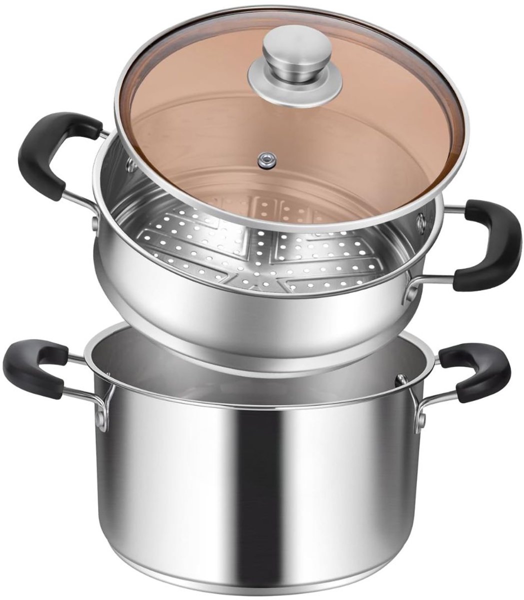 VALI® Stoompan - Stoompan Inductie - Stoomkoker - Zilver - 21cm x 21cm x 26cm