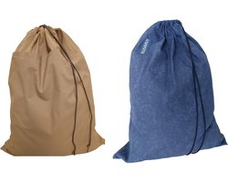 Bluvardi katoenen waszakken set van 2 stuks - XXL -bruin- blauw