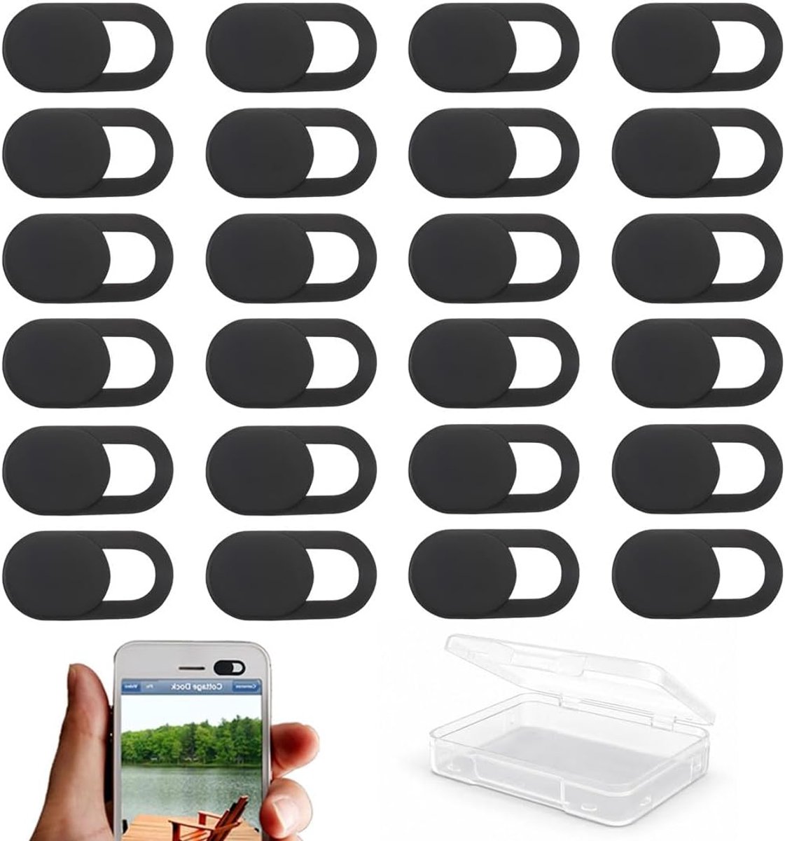 24 stuks camerafdekkingen voor webcam, ultradun (0,8 mm), zwart, covers voor MacBook, pc, laptop, PS4, smartphone - ShopVlot
