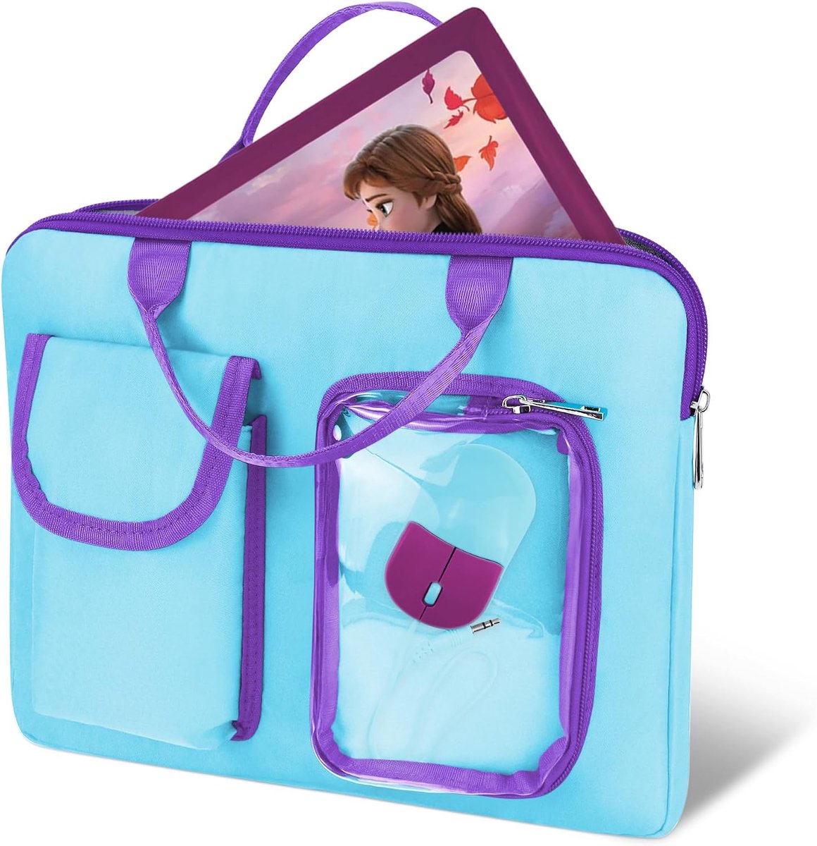 8-10 inch Kids Laptop Bag/Tablet Bag with Handle, Portable, Lightweight, Light Blue / Purple - ShopVlot