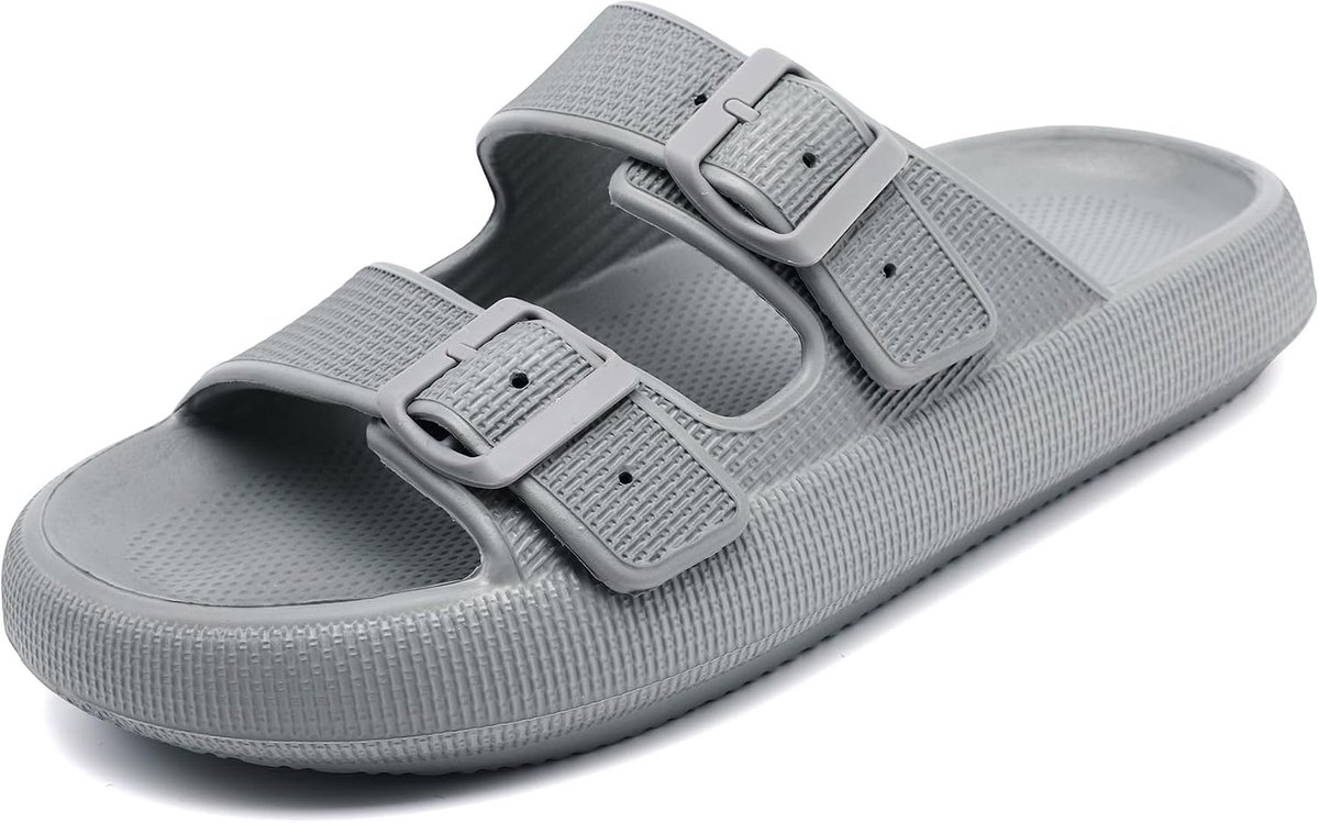 Cloud Sliders Women Men Sandals with Adjustable Buckles, Shower Bathroom Non-slip Quick Dry Open Toe Super Soft - ShopVlot