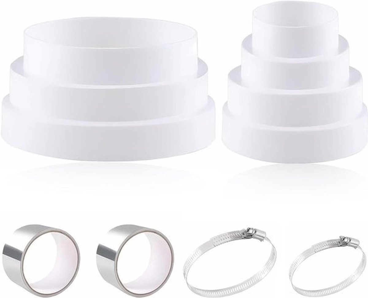 Universele PVC verloopstukken Ø 80-180 mm met slangklemmen en tape - Set van 2