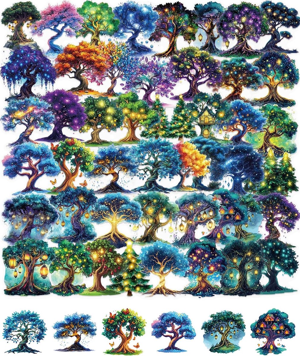 50 Stuk Magische Boom Plakdiensten, Fantasy Magische Boom Sticker Esthetisch Waterdicht voor Laptop Scrapbook Dagboek - ShopVlot
