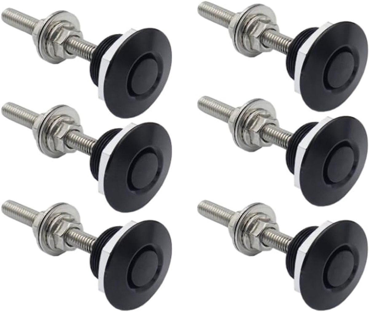 Set of 6 3.25 inch bonnet aluminum bolts, quick release lock, license plate locking clip, bonnet push button - ShopVlot