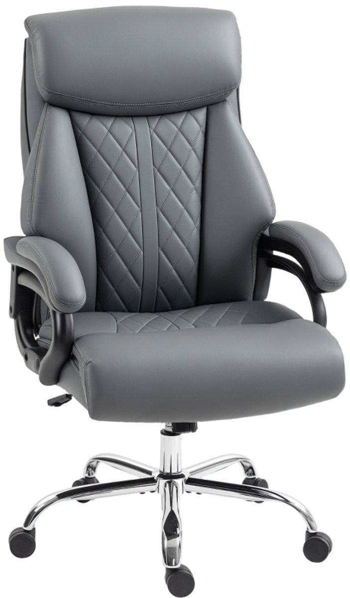 Directiestoel 71x68x115-123cm Donkergrijs Metaal Hoge rugleuning computerstoel bureaustoel draaibaar met schommelfunctie stabiele en duurzame ergonomische stoel geschikt voor kantoor en thuisgebruik