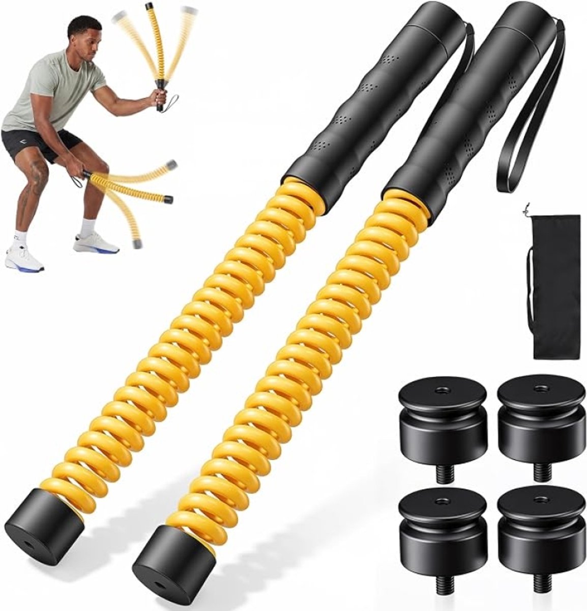 PromoHome Ropeless Battle Rope - Touwloze battle rope met 4 x 50 g contragewichten, opbergtas, voor HIIT, kracht- en cardiotraining