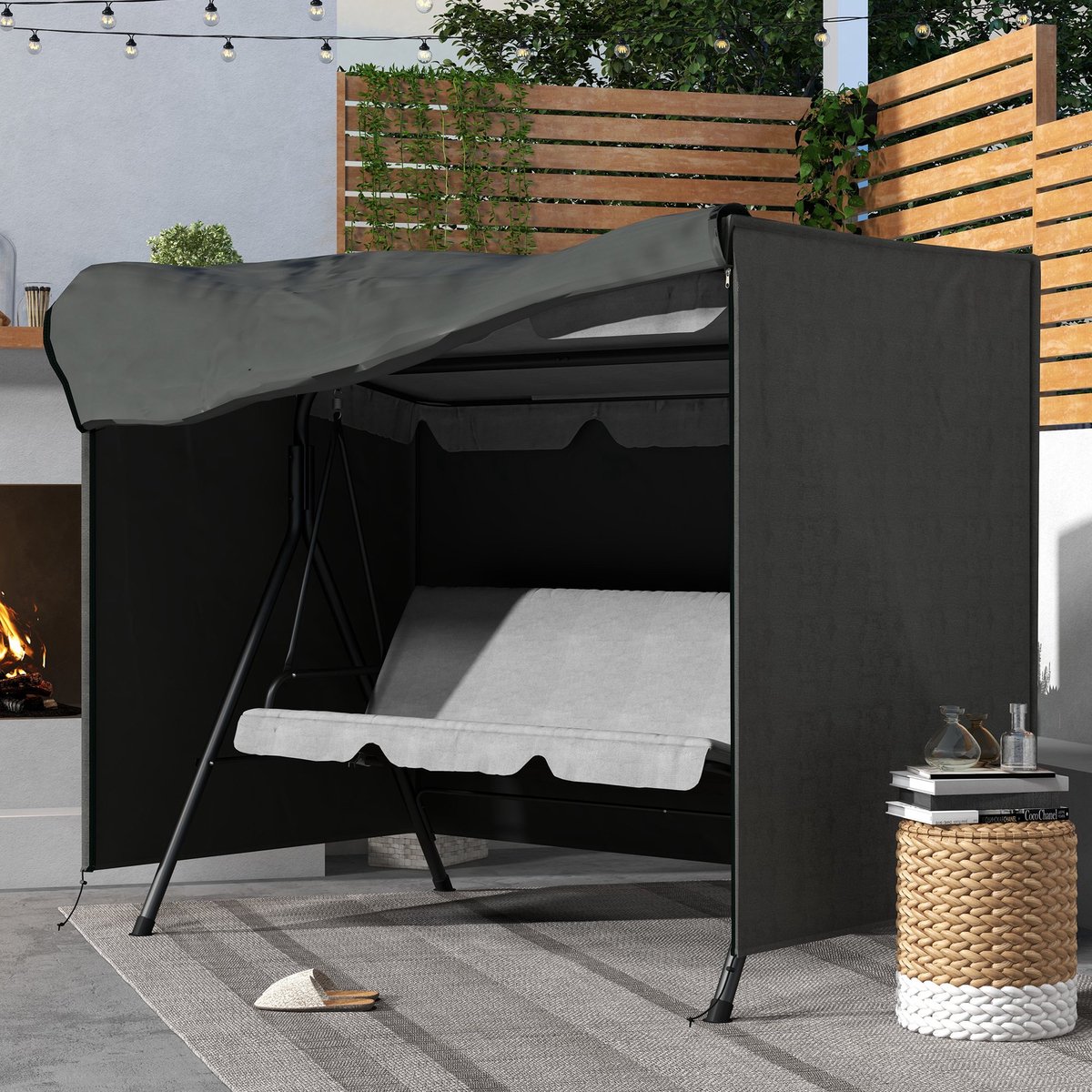 DESMIU Schommelbankhoes 3 Zits 205 x 124 x 164 cm 600D Oxford Stof Donkergrijs Waterafstotend UV Bestendig Voor Tuinschommel