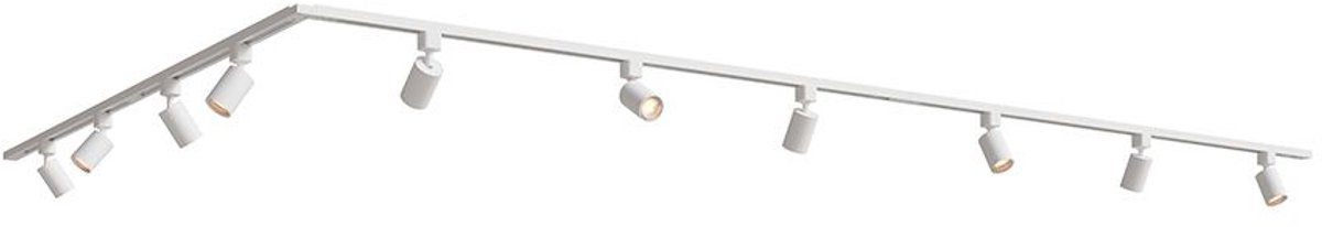 HOFTRONIC railverlichting pakket L-vorm – 5x 1 meter rail – 10x GU10 spots 2700K warm wit – dimbaar – aluminium wit – IP20 – modulair – 230V – railspots wit woonkamer keuken