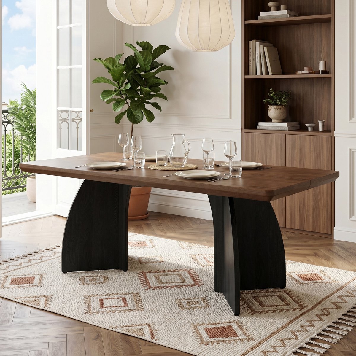 DESMIU Eettafel - Modern Minimalistisch Design Met 4 Cm Blad, Waterbestendig En Krasbestendig - Voor Eetkamer En Woonkamer - MDF - Walnoot - 160 X 80 X 76 Cm