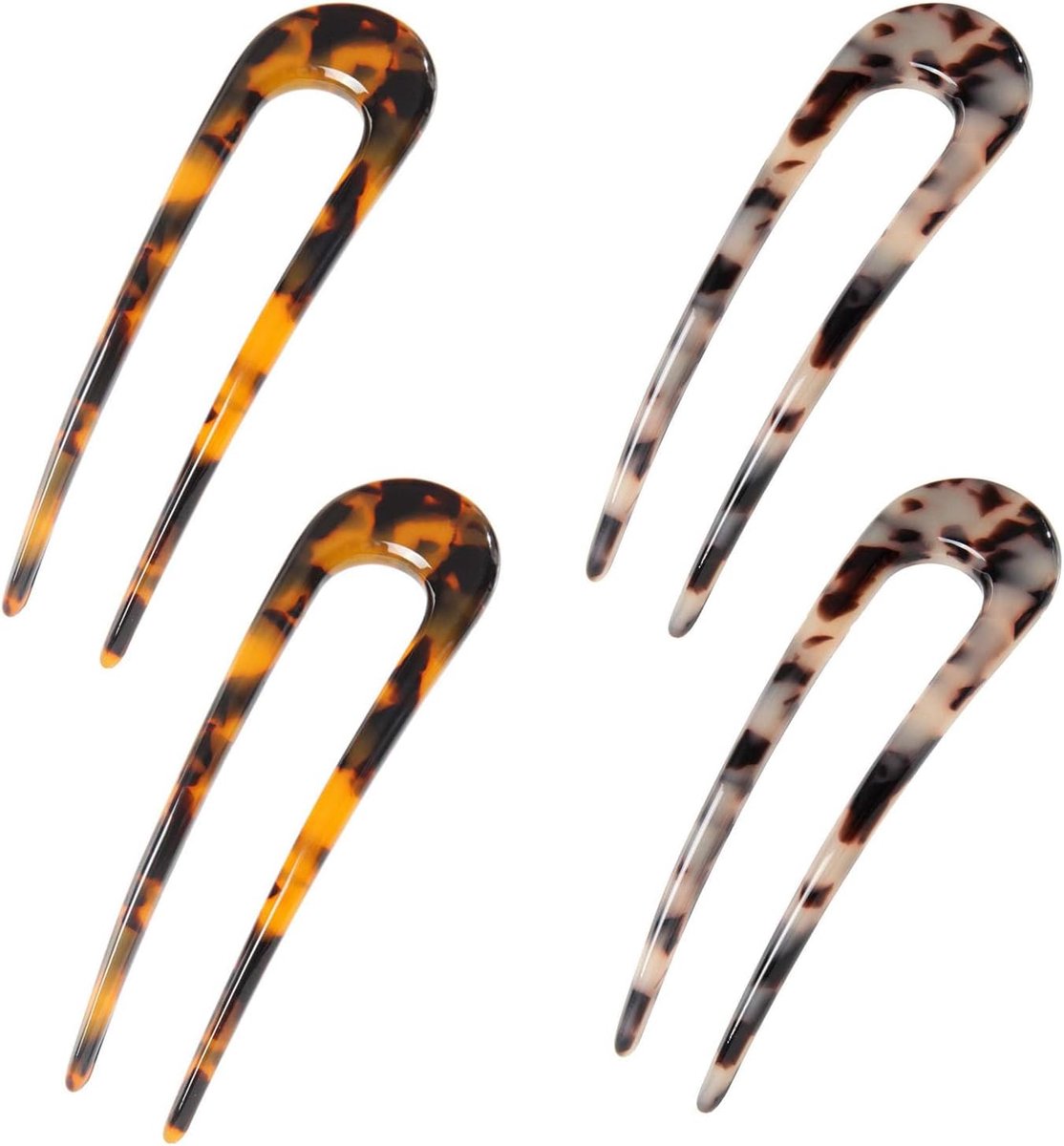 Haarspeldenset U-vorm 4-delig - Acetaat - Stevige grip - Perfect voor Franse knots - ShopVlot