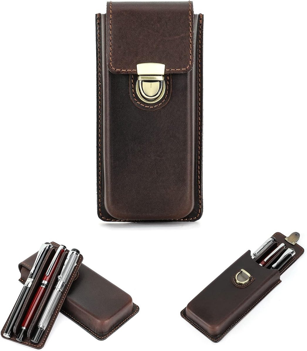Pennenetui voor 3 pennen - Echt leer - Vintage uiterlijk - Perfect voor school en reizen - ShopVlot