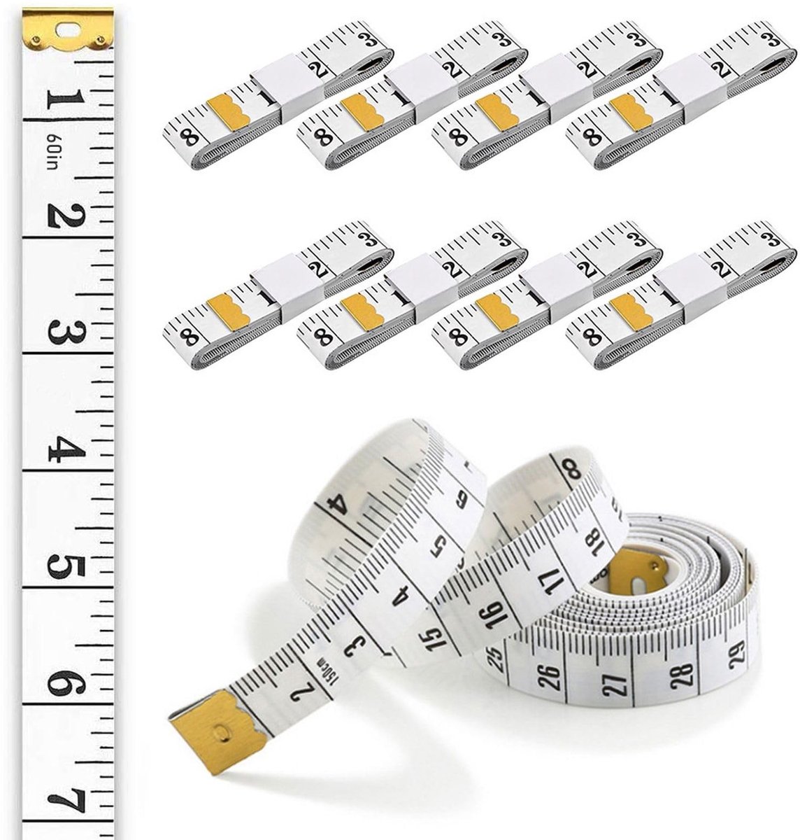 Meetlint Set - 12-delig Witte Kleermaker Doek Liniaal voor Lichaamsmetingen en DIY Kleding