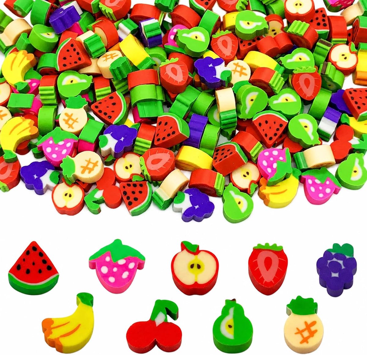 Gummetjes voor kinderen - 50 stuks - mini-gummen met fruitthema - leuk voor school en cadeautjes - ShopVlot