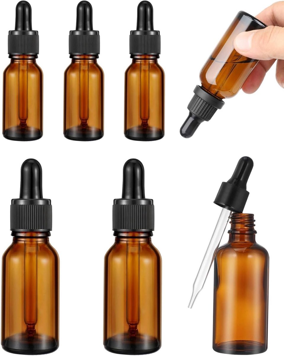 Pipette Flasche 6 Stuks - Donkerbruine Glazen Fles - Met Druppelaar - Perfect voor Essentiële Olie - ShopVlot