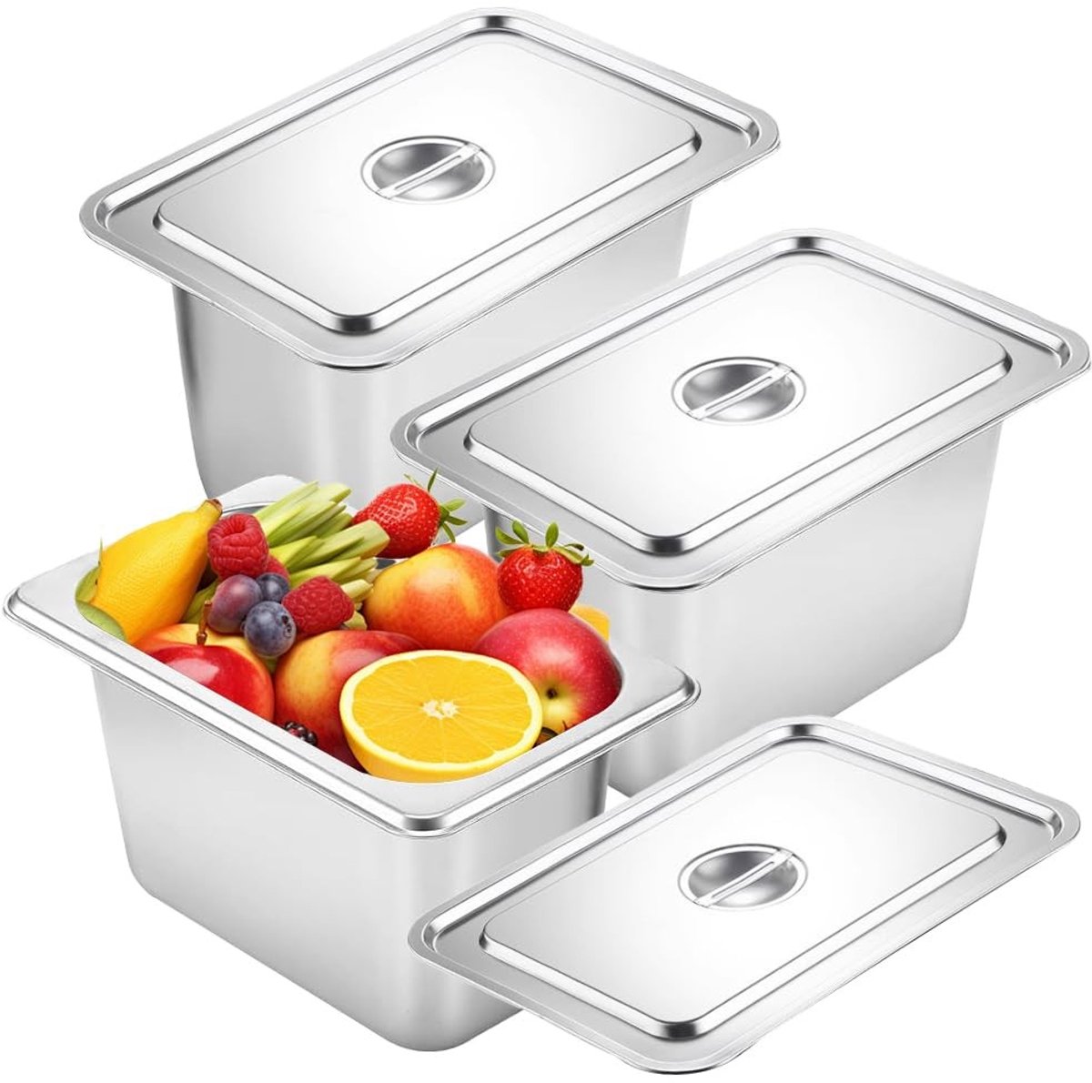 Solidchoice - Set van 3 RVS Voedselkommen met Deksel voor Buffet en Catering
