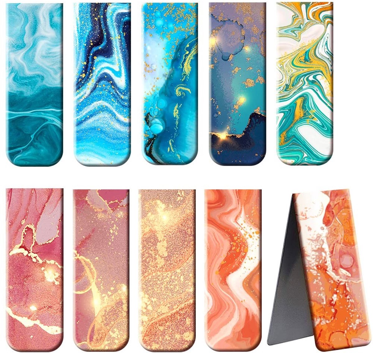 Solidchoice - Set van 10 Magnetische Boekenleggers met Marmerpatroon