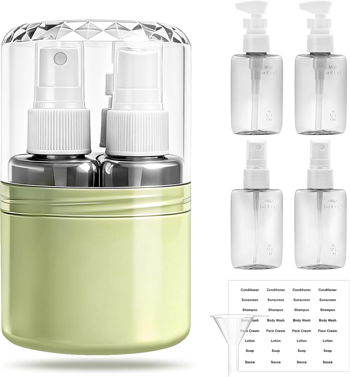 Reisflessen 4-in-1 set - 2 pompdispensers + 2 spuitflessen - Lekvrij en compact - Ideaal voor shampoo en lotion - ShopVlot