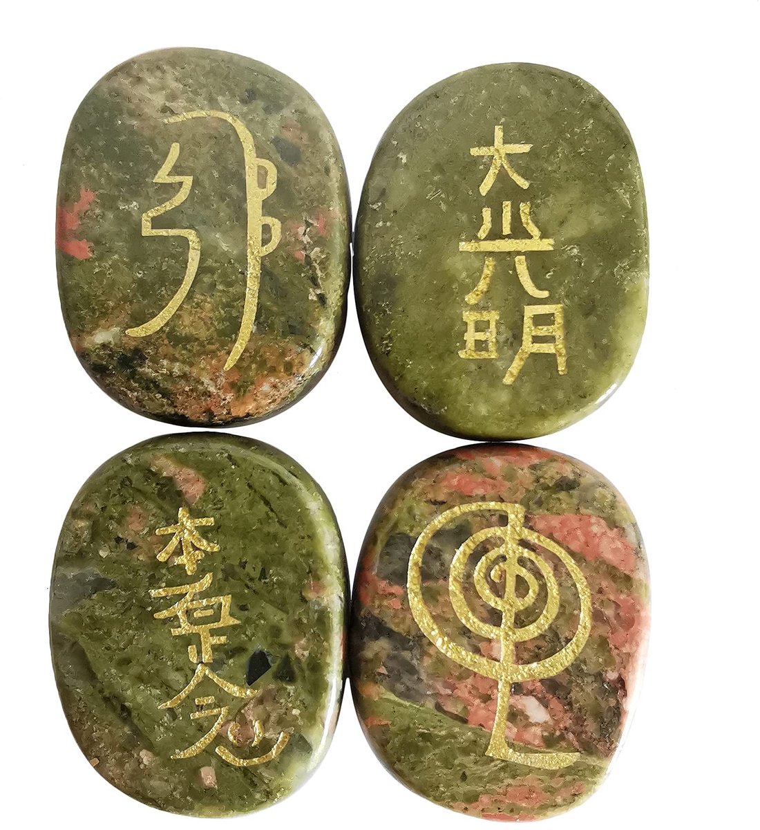 Solidchoice - Set van 4 Unakite Chakra Palmstenen voor Helende Therapie