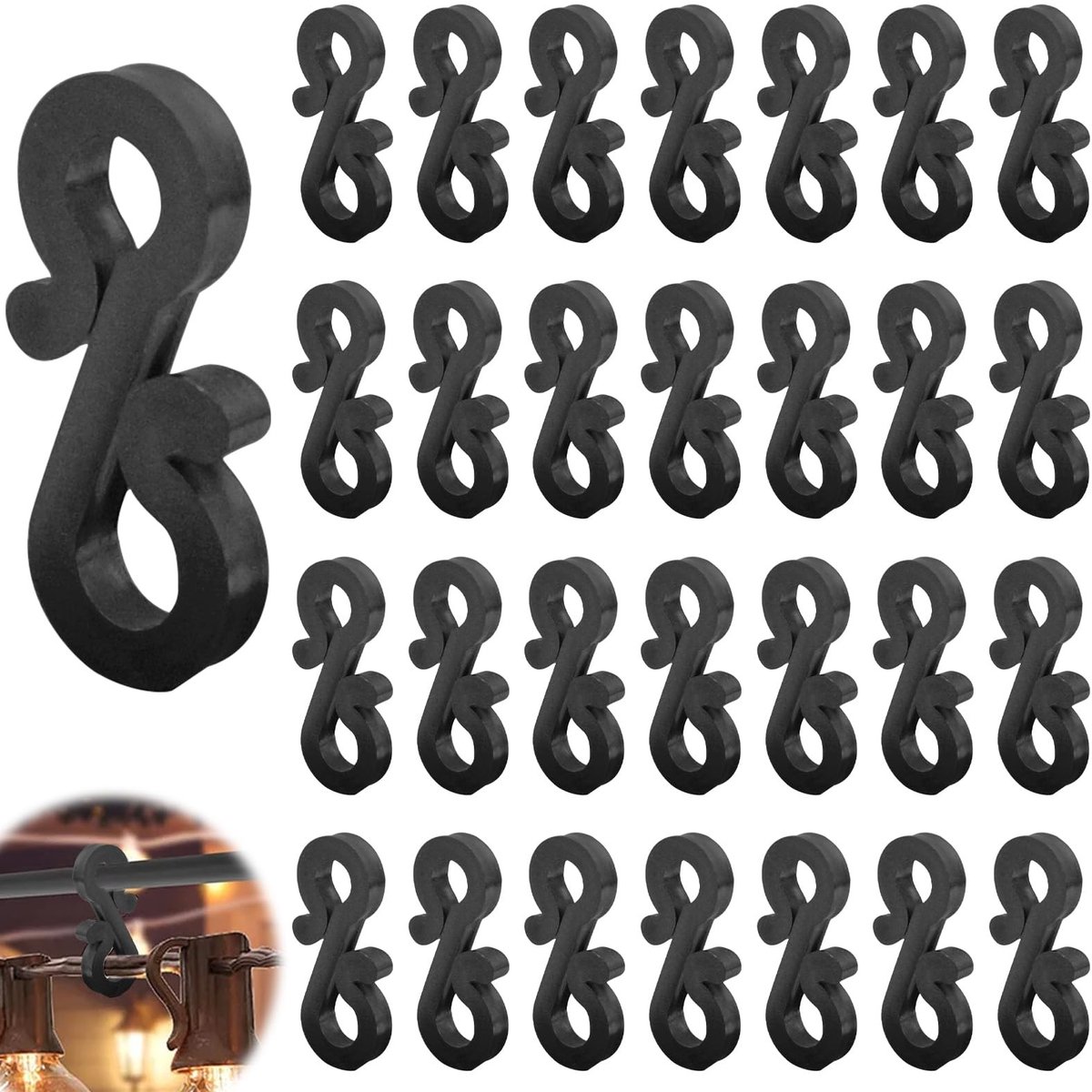 Solidchoice - 120 Mini S Clips voor het Ophangen van Verlichting (Zwart)