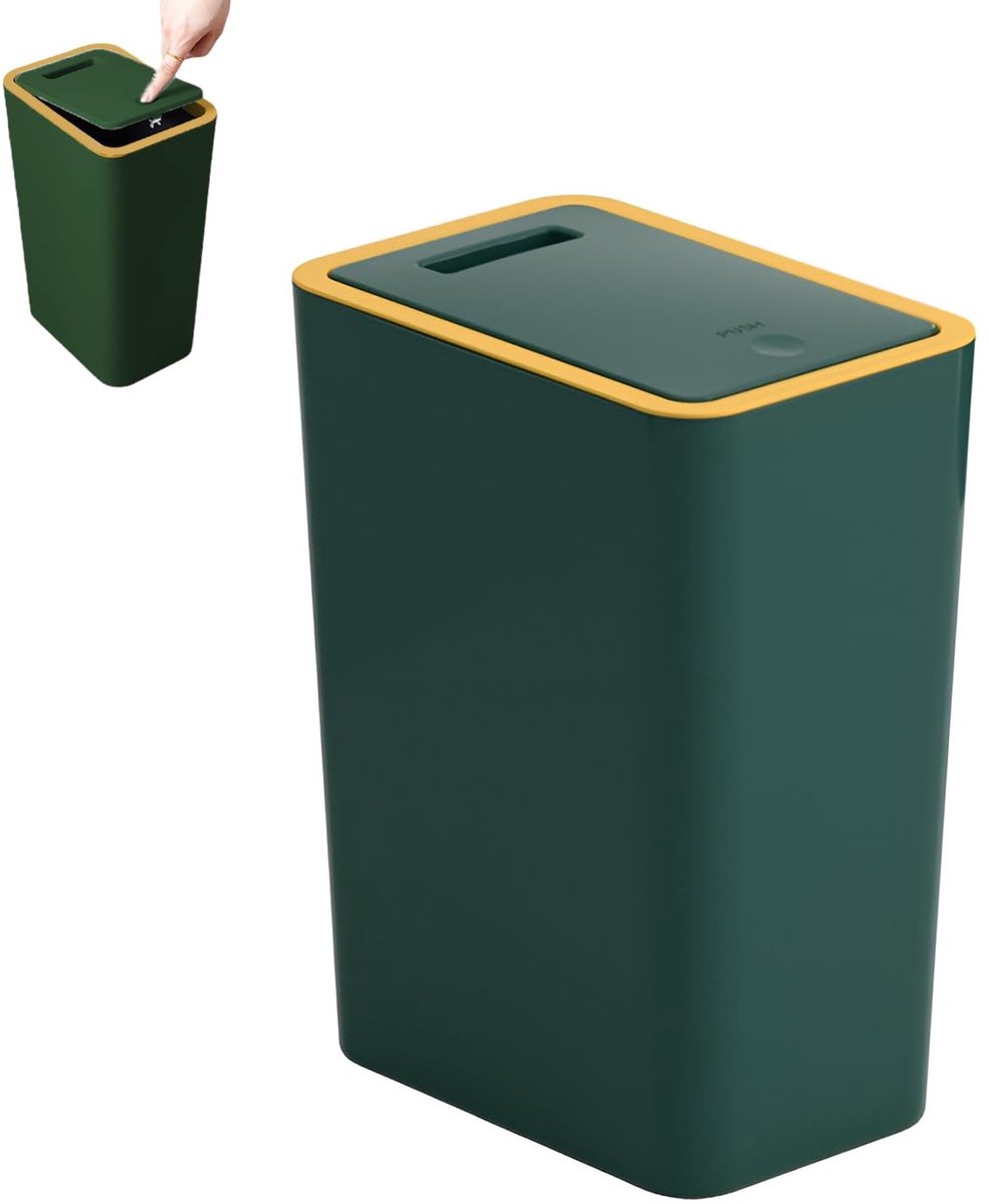 Afvalemmer - Groen - 15,5 x 22 x 32,5 cm - Geurdichte Vuilnisemmer met Deksel - Voor Badkamer, Keuken, Kantoor en Woonkamer