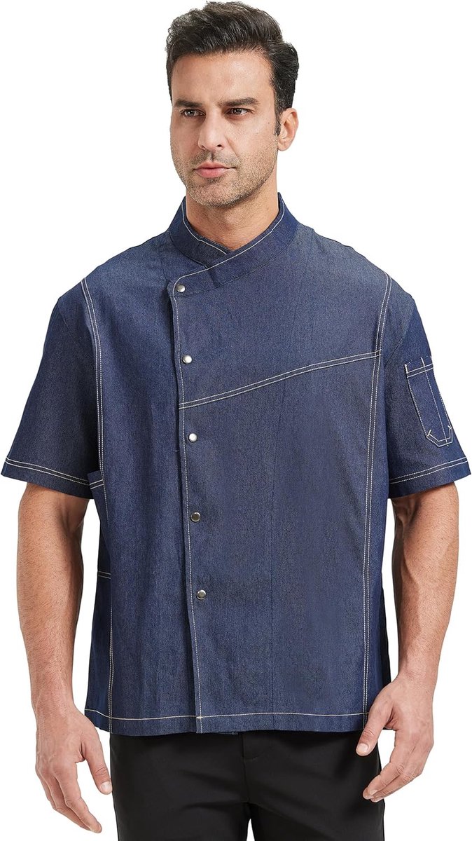 Chef Jacket Denim Lange Mouwen - Koksuniform - Modern Design - Ideaal voor Restaurants - ShopVlot