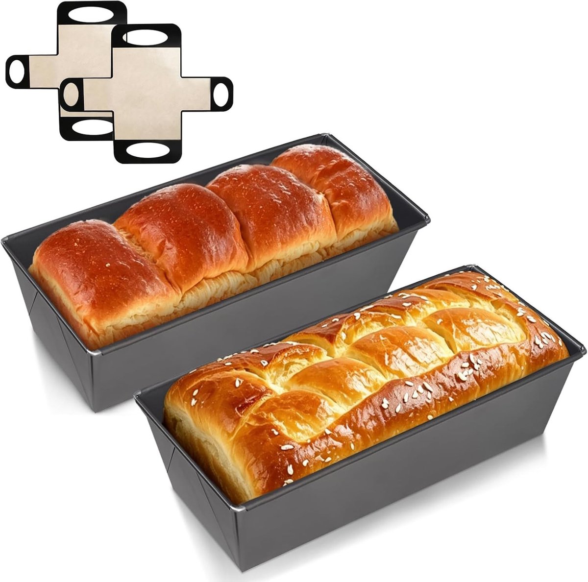 Broodbakvormset - Rechthoekig - 26 x 11,5 x 7,5 cm - Anti-aanbaklaag met Siliconen Bakmatten - Voor Thuisbakkers