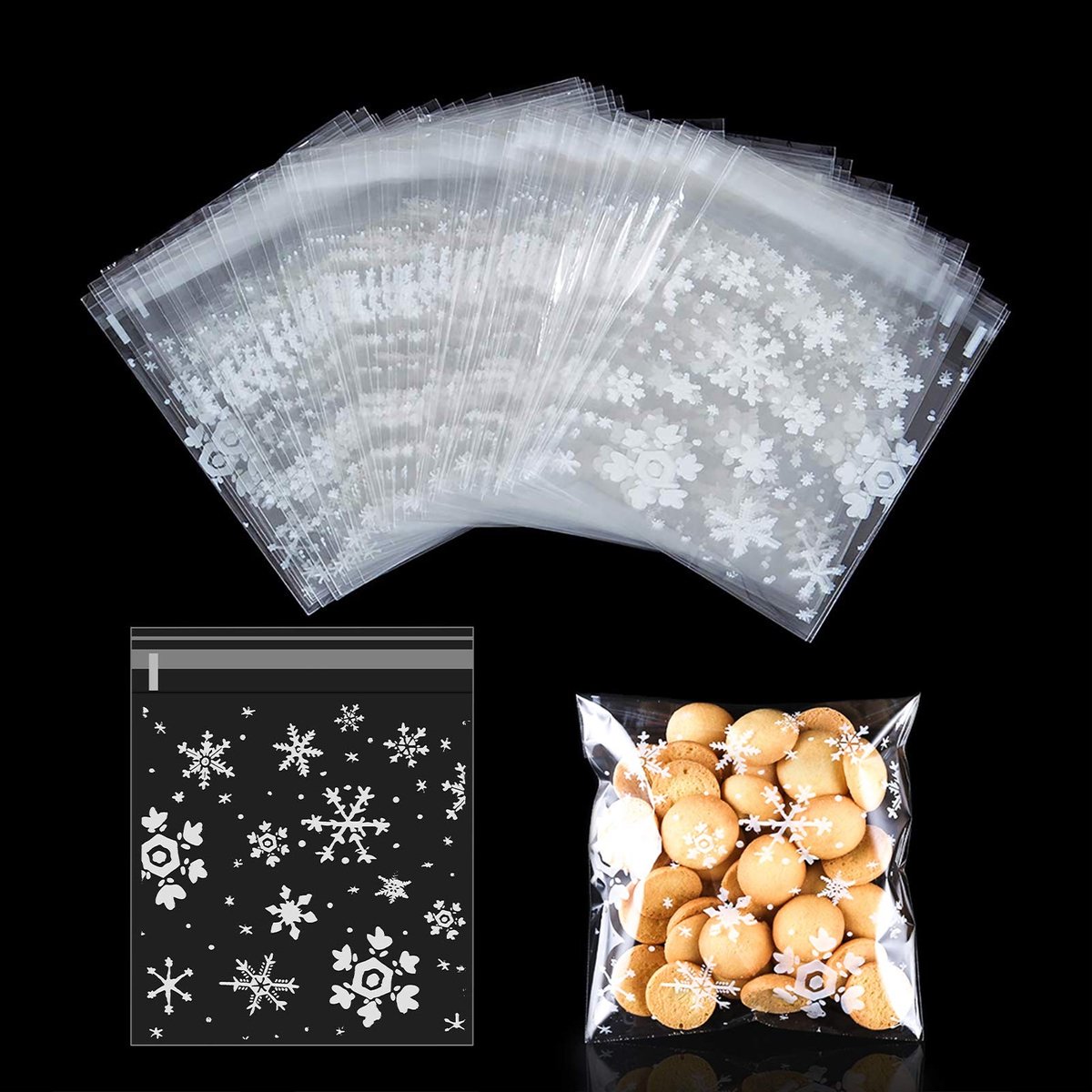 Solidchoice - 200 Stuks Zelfklevende Kerst Cookie Tassen met Sneeuwvlokken
