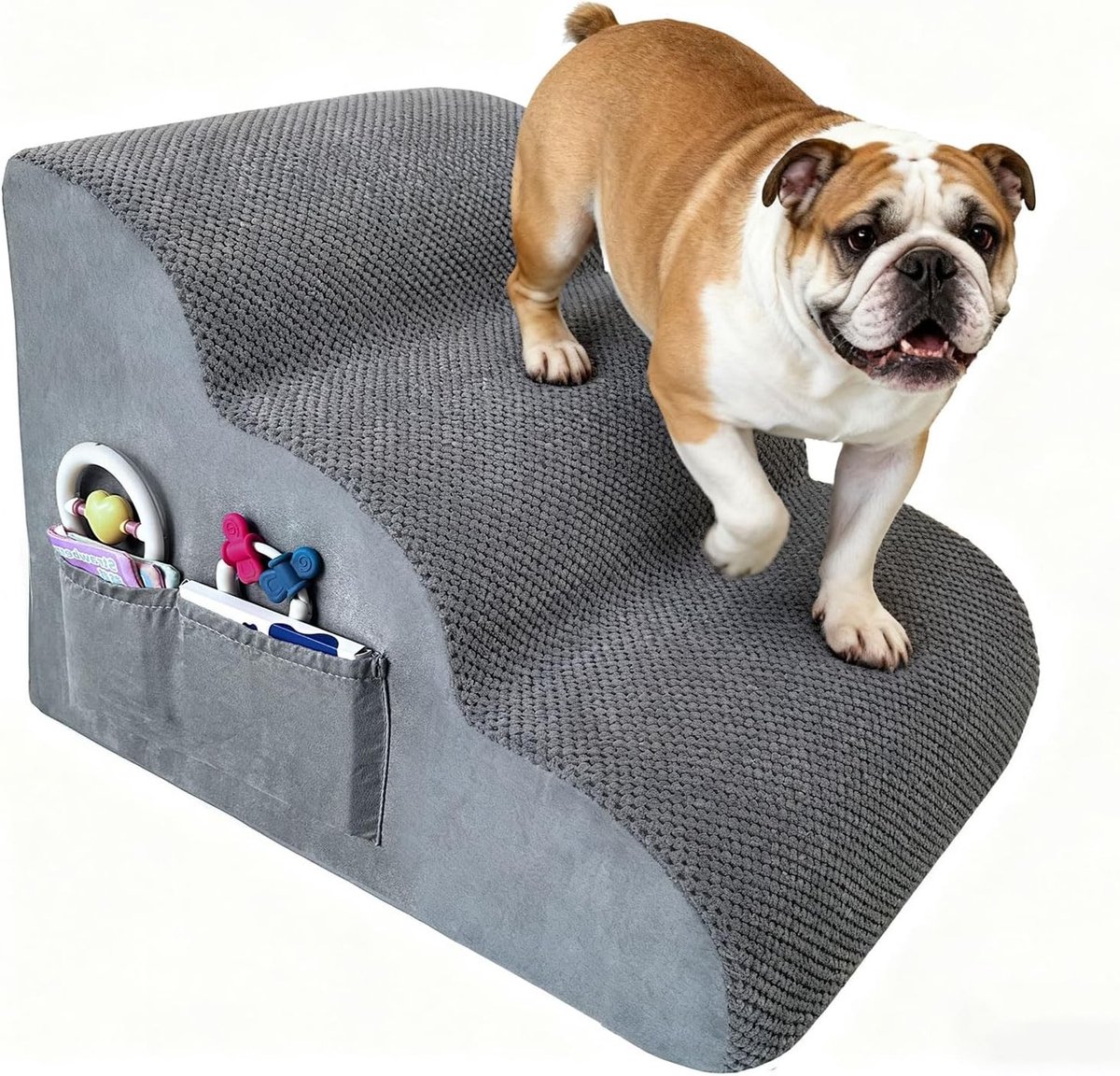 Hondentrap - Grijs - 3 Treden - Schuimrubberen Treden met Antislip - Voor Kleine Honden