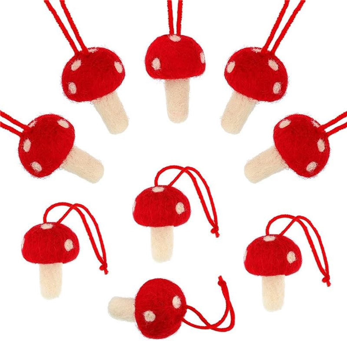 Kerstdecoraties Paddenstoelen 12 stuks - Rode Vilt Paddenstoelen - Hangers voor Kerstboom - Unieke Feestdecoratie - ShopVlot