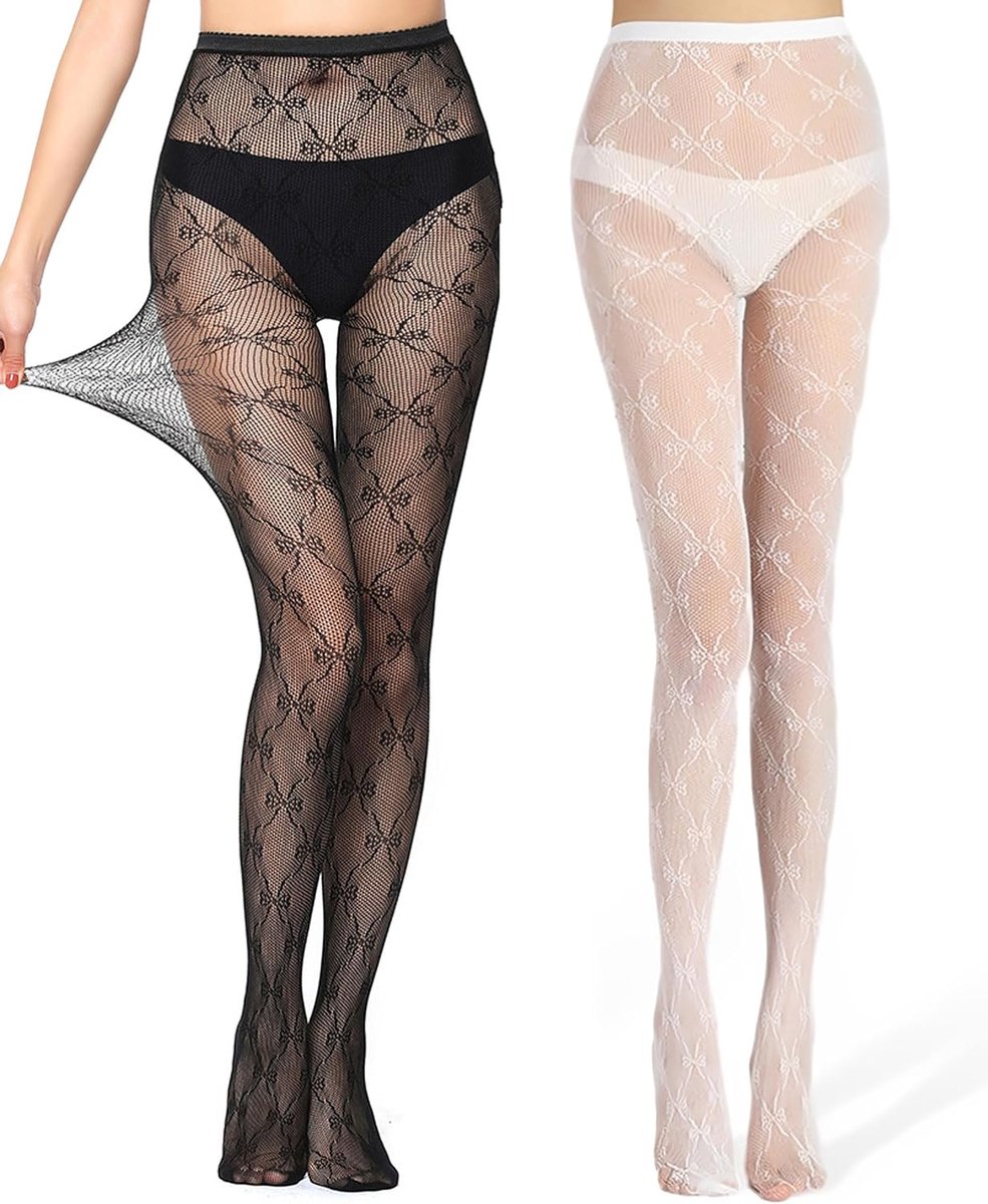 Damespanty's 2 paar - Kanten patroon en netpanty - Hoge taille - Sexy voor party - ShopVlot