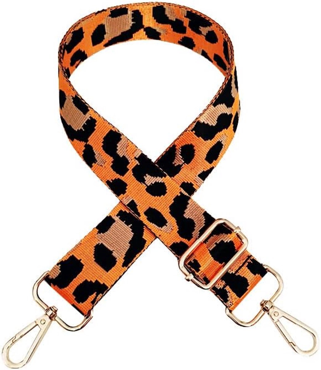 Schouderband Leopard Patroon - Verstelbare Tasband 3.8 cm Breed - Oranje Katoen met Hardware - Comfortabel en Stevig - ShopVlot