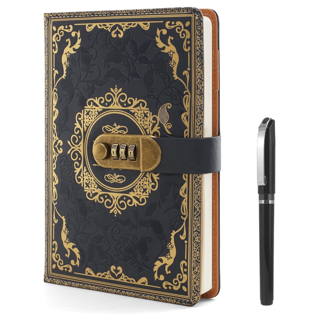 Solidchoice - A5 Notitieboek met Slot en Pennenset, Vintage Leer