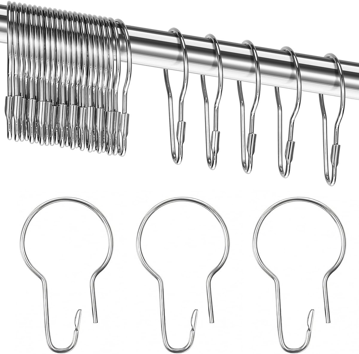 Douchegordijnringen 24-delig - Roestvrij staal - Sterke metalen constructie - Ideaal voor badkamer - ShopVlot