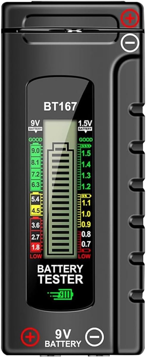 Digitale batterijtester - universeel met lcd-display - voor AAA, AA, C, D, 9 V en knoopcellen - eenvoudig in gebruik - ShopVlot
