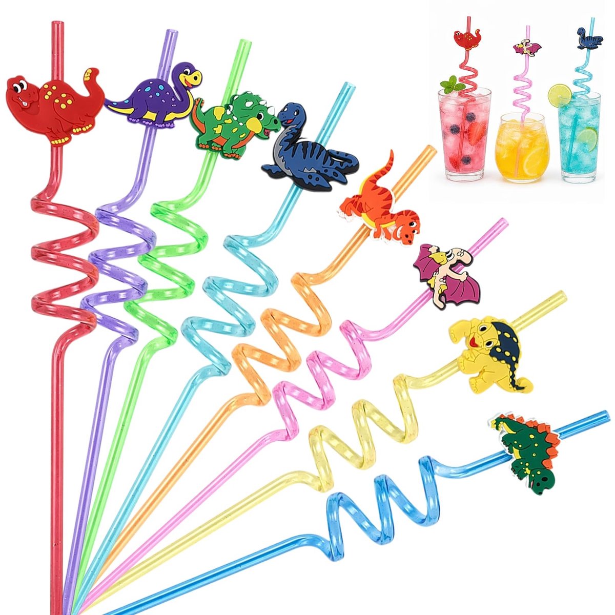 Solidchoice - 8 Stuks Herbruikbare Dinosaurus Rietjes voor Dranken
