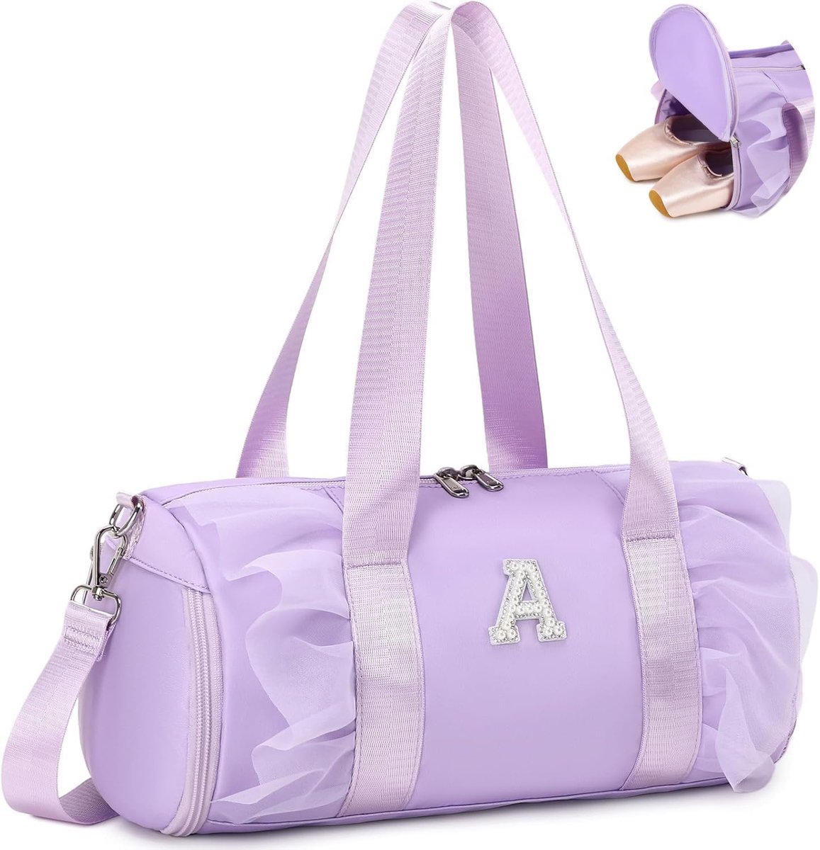 Sporttas meisjes 33x25x18 cm - paars met kant - gepersonaliseerde initialen - ideaal voor gym en zwemmen - ShopVlot