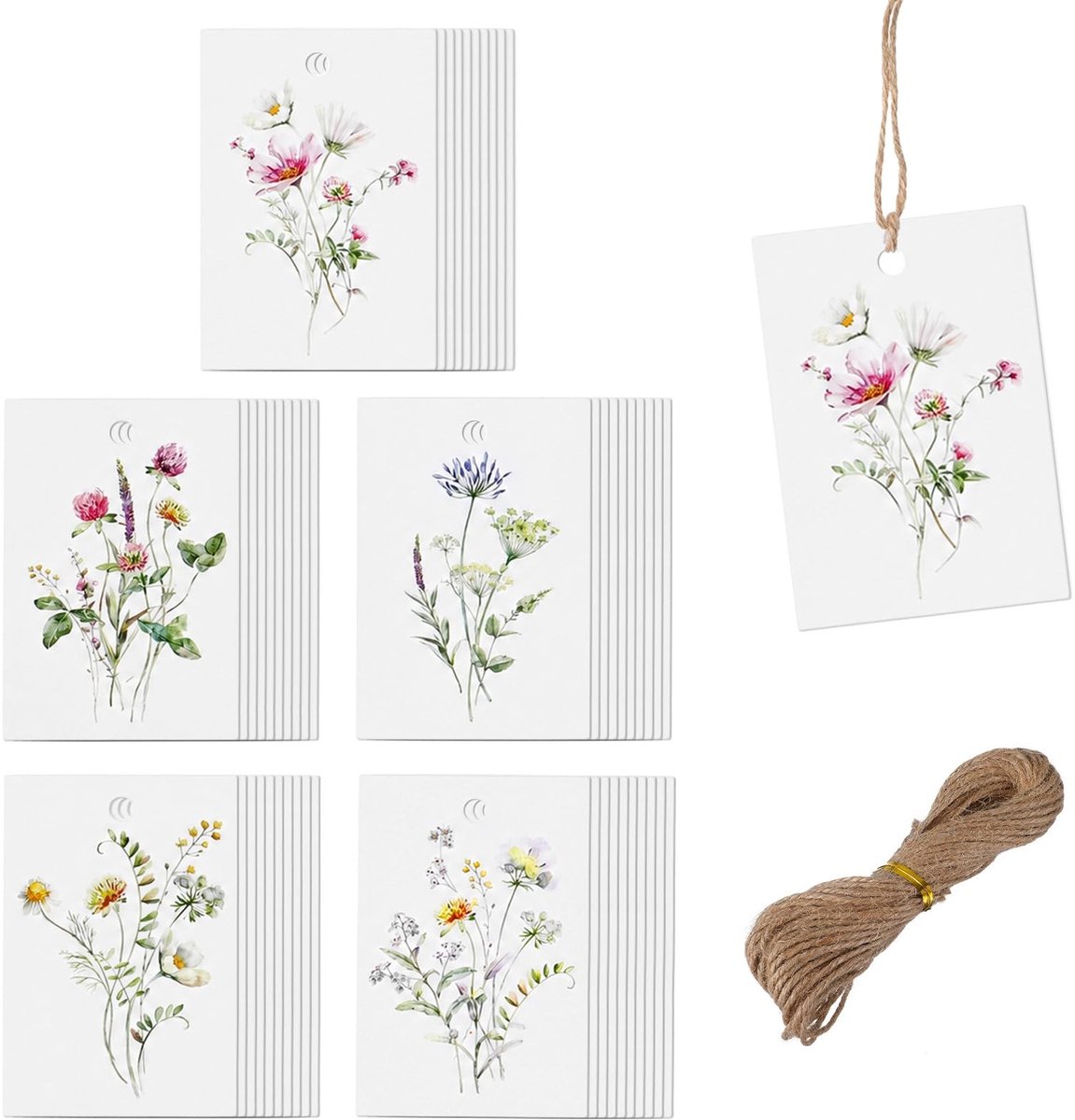 Solidchoice - Set van 50 Kraft Papieren Cadeautags met Touw
