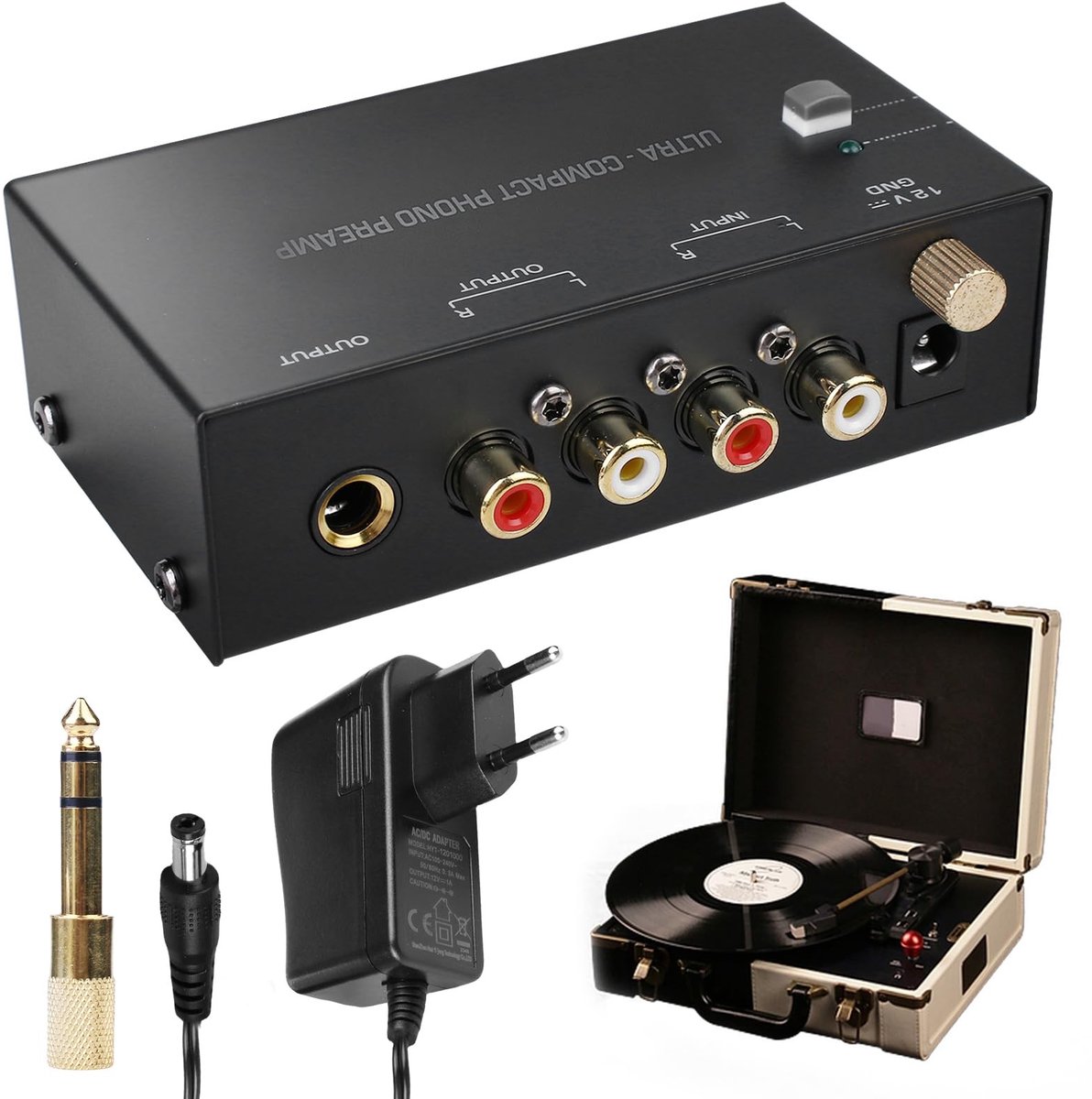 Solidchoice - Phono Preamp met DC 12V Adapter en RCA Aansluitingen