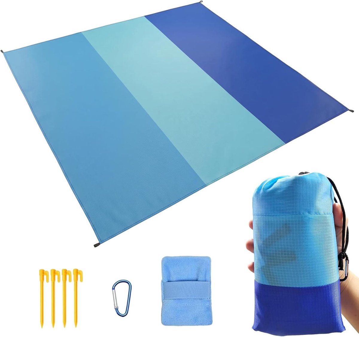 Zandvrije Stranddeken - Blauw - 200 x 210 cm - Waterdichte Picknickdeken voor Kamperen en Festivals
