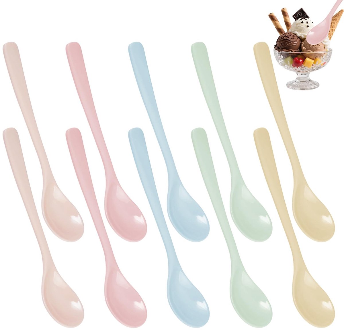 Solidchoice - Set van 10 Kleurige Plastic Lepels voor Diverse Toepassingen