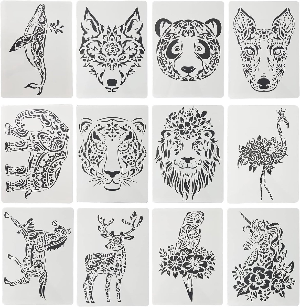 Schilderstencils dieren - 12 stuks - wasbaar en herbruikbaar - ideaal voor creatief knutselen - ShopVlot