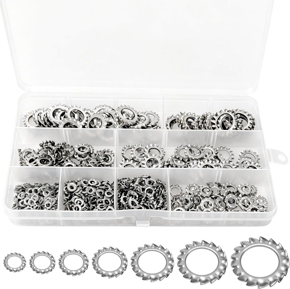 Borgschijven tandschijf M3 M4 M5 M6 M8 M10 M12 - 160 stuks - klemsluitringen - ideaal voor machinebouw en autoreparatie - ShopVlot