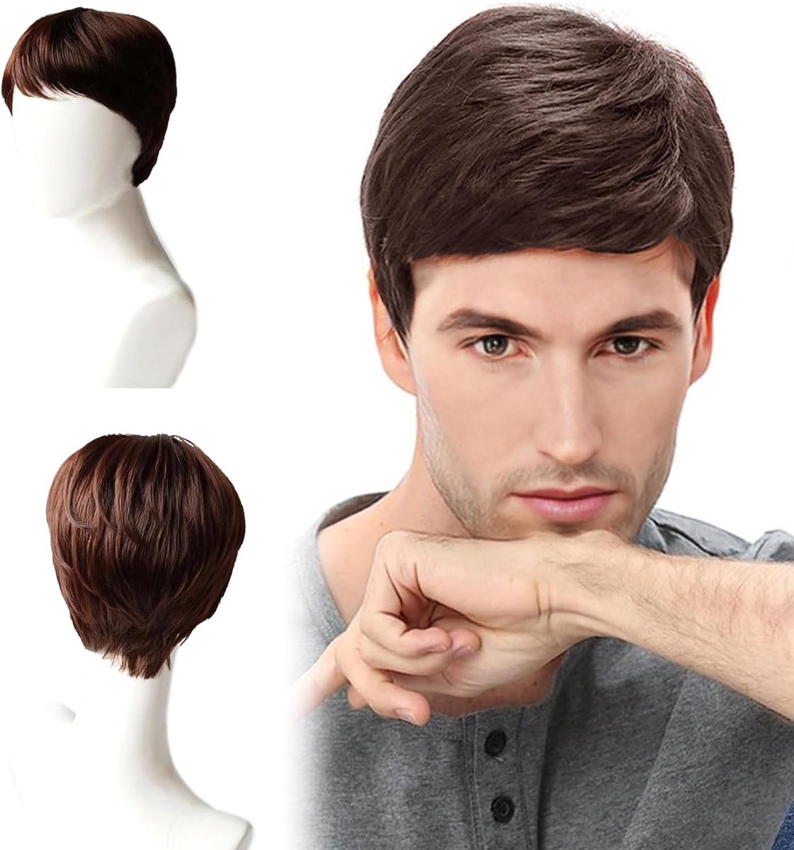 Korte Haarperruque voor Mannen - Gelaagd en Golvend - Natuurlijke Uitstraling - Ideaal voor Feest en Halloween - ShopVlot