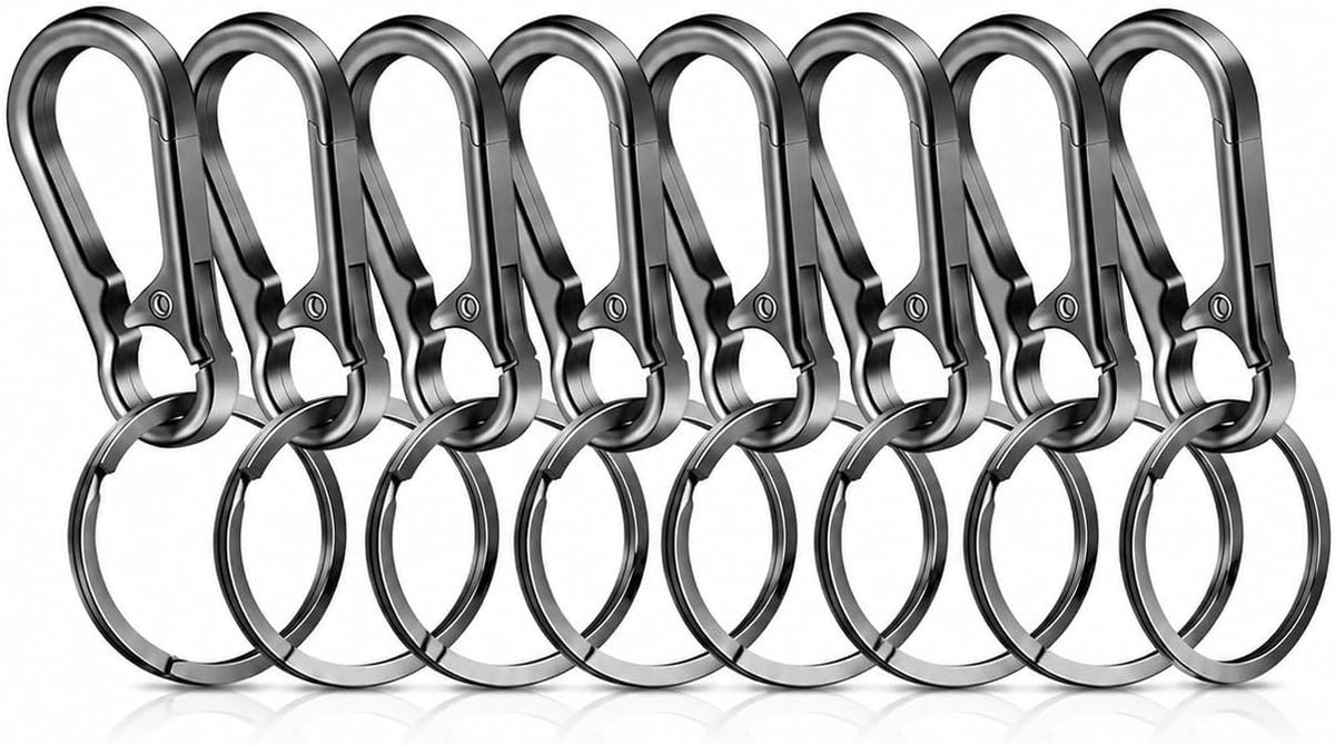 Sleutelhanger met karabijnhaak - 8 stuks - metalen haken - ideaal voor organisatie van sleutels - ShopVlot
